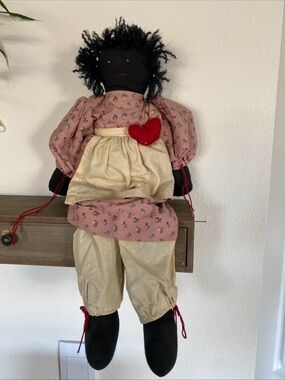 Vintage Folk Art Handmade African American Rag Doll 19 Inch (READ)